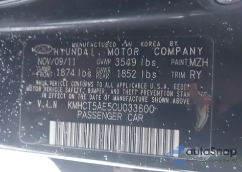 2012 Hyundai Accent Gs from USA, damaged, VIN KMHCT5AE5CU033600